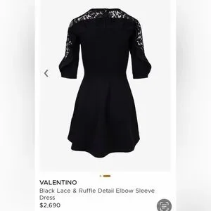 Valentino | Dresses | Valentino Black Aline Puff Sleeve Cocktail Dress With  Lace And Ruffle Detail